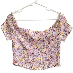 No Boundaries Floral Smocked Top Blouse Off The Shoulder Crop Top Size XL